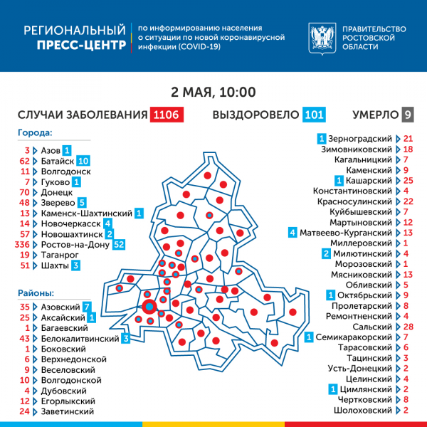 На Дону зарегистрировано уже 1 106 зараженных COVID-19: в Волгодонске выросло число заболевших