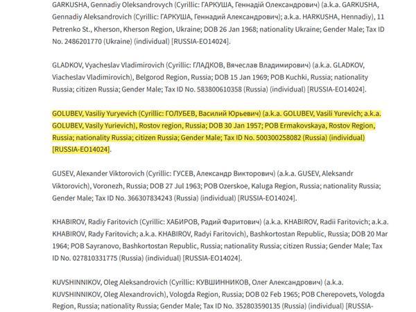 США внесли губернатора Ростовской области Василия Голубева в санкционный список