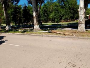 В Волгодонске выкопали накренившийся фонарь на улице Ленина